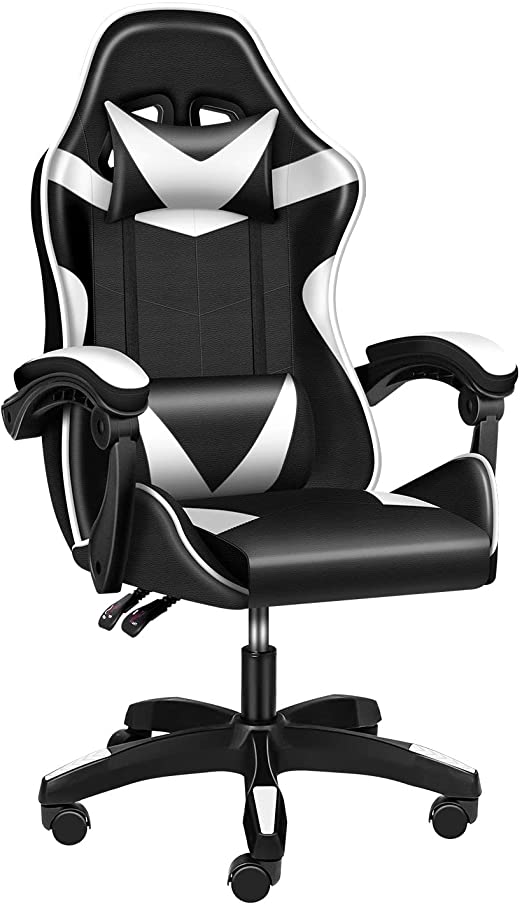 YSSOA Backrest and Seat Height Adjustable Swivel Recliner Racing Office Computer Ergonomic Video Game Chair, White/Black