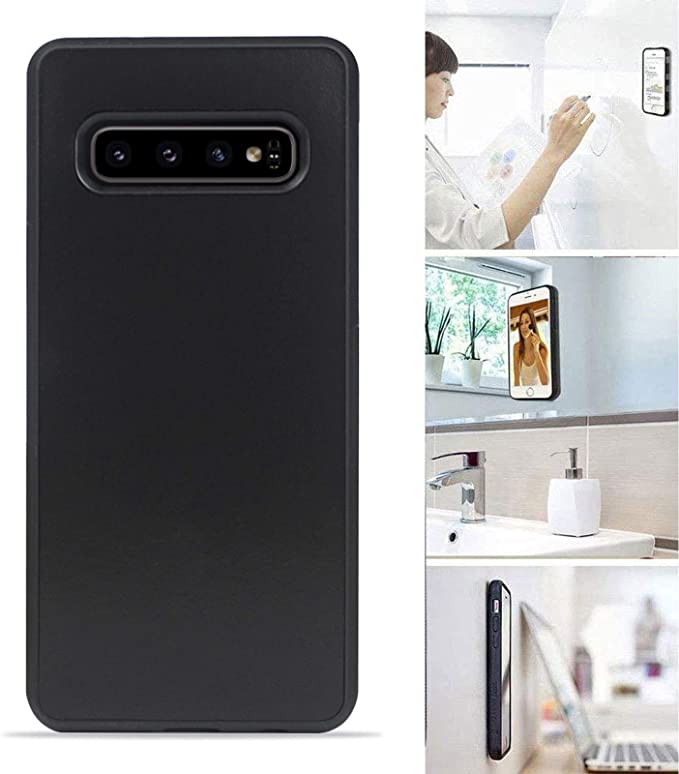 Anti Gravity Galaxy S10 Case, Sticky Selfie Suction Black Anti Gravity Case for Samsung Galaxy S10 Magic Nano Hands Free Stick on Smooth Surface Gravity Case with Dust Proof Film