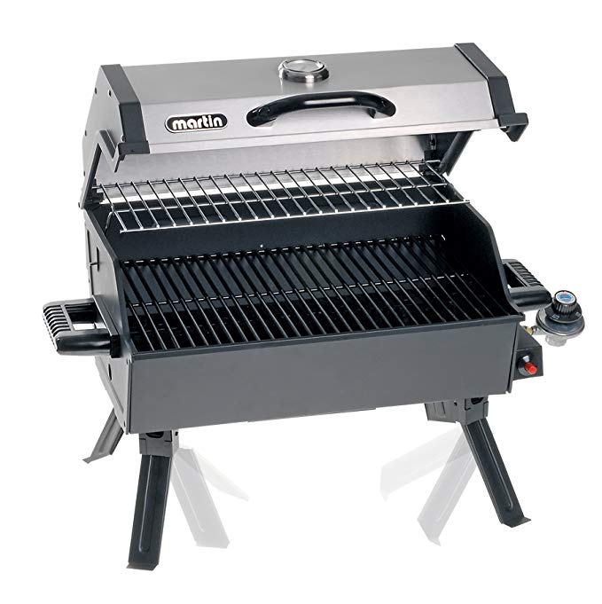 Martin Portable Propane BBQ Gas Grill 14,000 Btu Porcelain Grid with Support Legs and Grease Pan