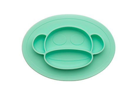 Bambini & ME Monkey Children’s Placemats Turquoise – Soft, Flexible Silicone Food Tray – Dinner Mats for Babies and Toddlers – Dishwasher Safe – Round