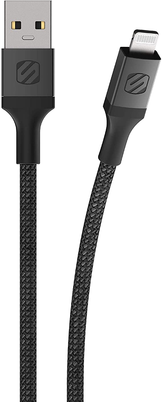 SCOSCHE i3B1SG-SP MFi Certified Strikeline Sync Braided Lightning Charging Cable for All Lightning Devices, 1 Feet, Black