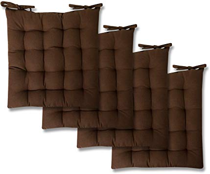 Sweet Home Collection Chair Cushion Seat Pads Indoor/Outdoor Printed Tufted Design Soft and Comfortable Covers for Dining Rooms Patio with Ties for Non Slip, 4 Pack, Chocolate Brown