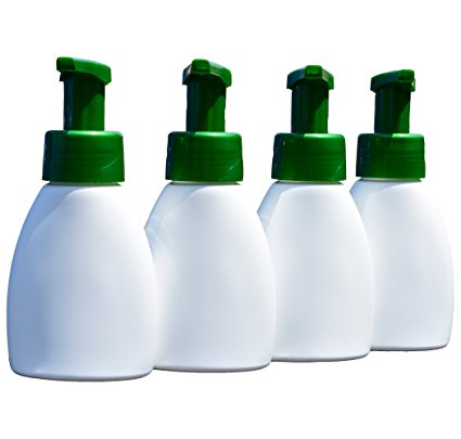 Foaming Soap Dispenser Reusable White HDPE Plastic Bottle w/ Green Pump 8.5oz (250ml) - BPA FREE - Great for Heluva Green Organic Cleaner or Castile Soaps - 4 Pack Empty Bottles