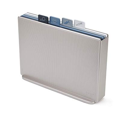 Joseph Joseph 60168 Index Plastic Cutting Board Set with Storage Case Color-Coded Dishwasher-Safe Non-Slip, Large, Silver/Sky