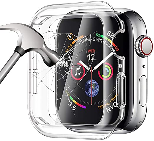 SIRUIBO Tempered Glass Screen Protector Compatible for Apple Watch Series 6 SE 44mm, Soft TPU Bumper Case Slim Easy Install Touch Accessories Overall Protective Cover for iwatch Series 6/5/4 SE Clear