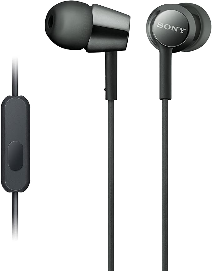 Sony MDREX155AP in-Ear Earbud Headphones/Headset with mic for Phone Call, Black (MDR-EX155AP/B)