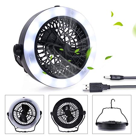 KEIMIX Camping Fan with Lights, USB Powered or Battery Operated, The Best Camping Equipment for Truck Tent, Fishing, Emergencies, Hurricanes, Outages