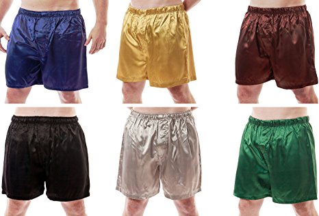 Men's 6 Satin Boxer Shorts Combo Pack, Six Boxers, Style MSC-6B01