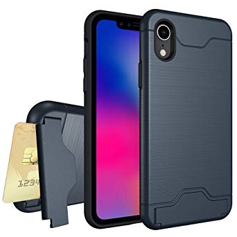 iPhone XR(6.1") Case,ERQU Card Slot Holder Hybrid Kickstand Shock Absorption Anti-Scratches Dual Layer Protective PC Shell Hybrid TPU Bumper Armor Case Compatible with 6.1 Inch iPhone XR 2018(Blue)