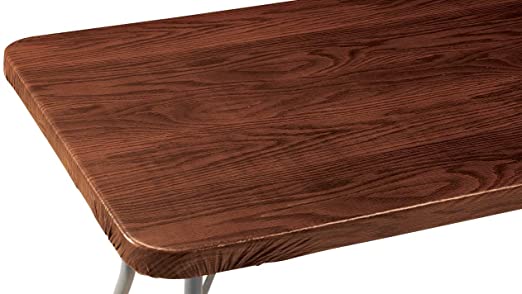 Wood Grain Vinyl Elasticized Banquet Table Cover - 60" x 30" Oblong