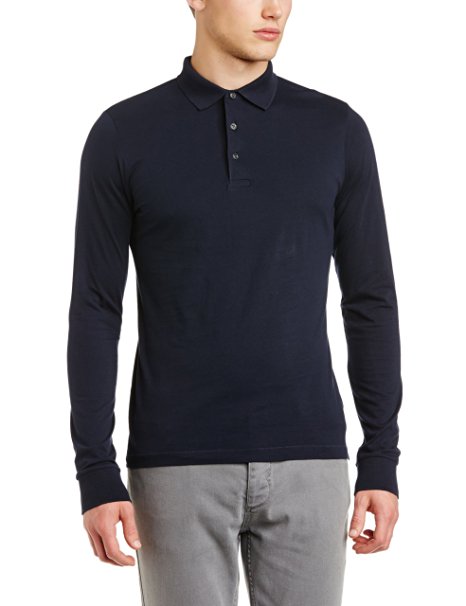 French Connection Men's Basic Sneezy Polo Long Sleeve T-Shirt, Marine Blue, X-Large