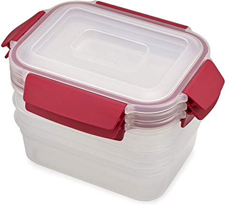 Joseph Joseph 81101 Nest Lock Plastic Food Storage Container Set with Lockable Airtight Leakproof Lids 6-piece, 37 ounces, Red