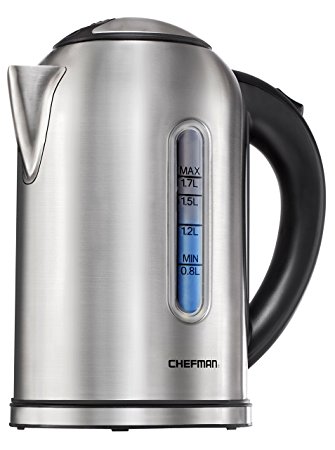 Chefman Cordless Electric Kettle with Stainless Steel Exterior & Interior, Auto Shut Off and Boil Dry Protection, 1.7Liter/1.8 Quart Capacity Fills 7  Cups - RJ11-17-V2-Avant Series