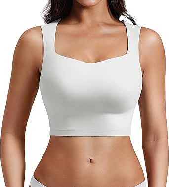 YEOREO Workout Top for Women Sleeveless Square Neck Sport Crop Top Built in Bra Tank Top Athletic Gym Cami Heart Collar