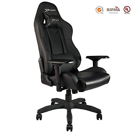 EWIN Gaming Chair with Adjustable Armrest and Backrest High-back Ergonomic Computer Chair, Leather Swivel Executive Office Chair,Black
