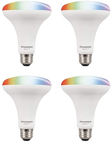 SYLVANIA Smart  WiFi Full Color Dimmable BR30 LED Light Bulb, CRI 90 , 65W Equivalent, Works with Alexa and Google Assistant, 4 Pack