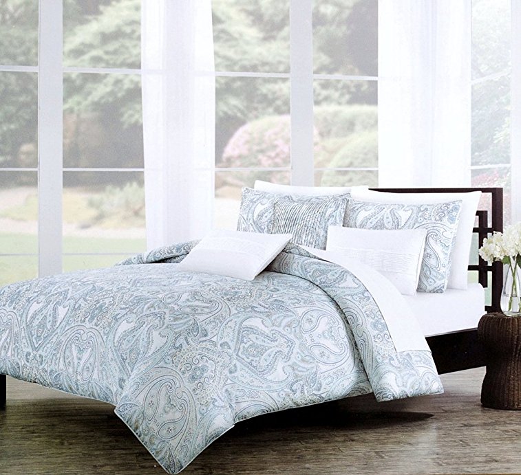 Nicole Miller Home Duvet Cover 3 Piece Set Paisley Moroccan Blue Gray Taupe (King)