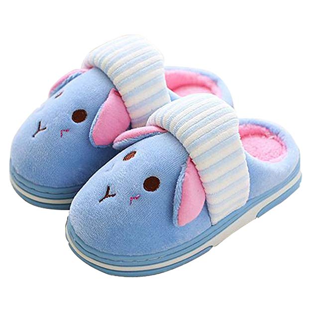 Q-Plus Cute Bunny Memory Foam Slide Slippers Boots Anti Slip Fluffy House Shoes for Little Kids/Toddler