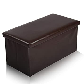 VRT® Large Brown Faux Leather Luxury Ottoman POUFFE Stool Folding Storage Box Collapsible #FirstTimeInIndiaOnAmazon (Brown)