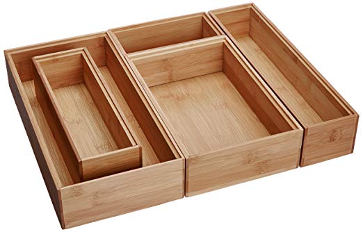 Lipper International Stackable Bamboo Organization Boxes, Set of 5