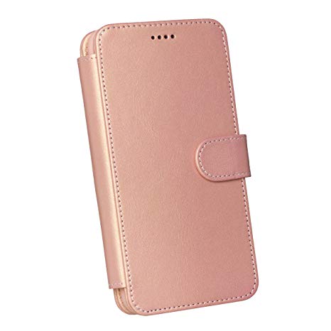 Wilken iPhone Xs Max Leather Wallet with Detachable Phone Case | Wireless Charging Compatible | Top Grain Cowhide Leather | (Rose Gold, XS Max)