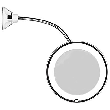 JiBen Flexible Gooseneck LED Lighted 10X Magnifying Makeup Mirror with Power Locking Suction Cup, Bright Diffused Light and 360 Degree Swivel, Portable Cordless Travel & Home Bathroom Vanity Mirror