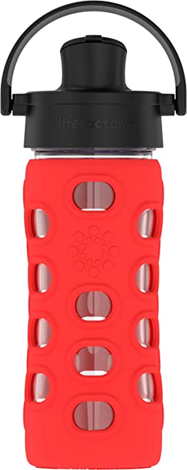 Lifefactory 12-Ounce BPA-Free Glass Water Bottle with Active Flip Cap and Protective Silicone Sleeve, Apple Red