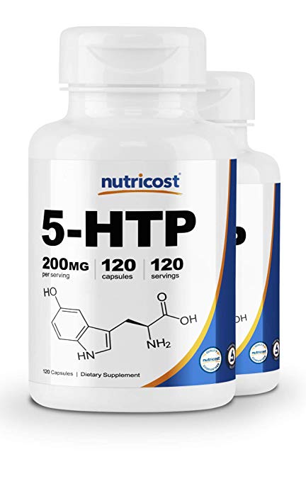 Nutricost 5-HTP 200mg, 120 Veggie Capsules (5-Hydroxytryptophan) (2 Bottles) - Gluten Free and Non-GMO