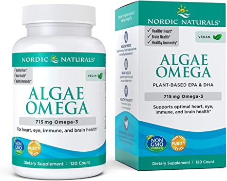 Nordic Naturals Algae Omega - 715 mg Omega-3-120 Soft Gels - Certified Vegan Algae Oil - Plant-Based EPA & DHA - Heart, Eye, Immune & Brain Health - Non-GMO - 60 Servings