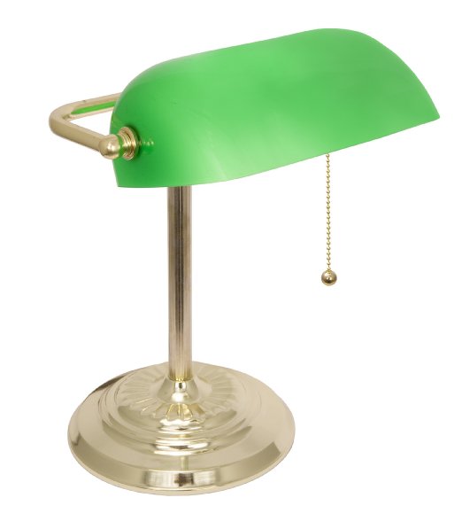 LightAccents Metal Bankers Desk Lamp Glass Shade (Brass)