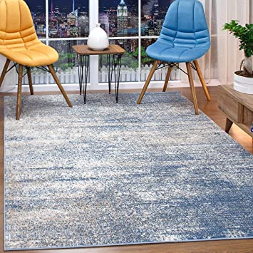 Antep Rugs Florida Collection Distressed Modern Abstract Polypropylene Indoor Area Rug (Blue, 3' x 5')