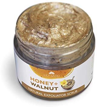 NEW LILY SADO Manuka Honey and Walnut Facial Scrub and Face Exfoliator - Natural and Gentle Microdermabrasion Scrub for Dry & Dull Skin - Prevents Wrinkles and Blackheads - Gentle Exfoliating Scrub
