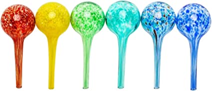 Miles Kimball Set of 6 Small Multicolored Glass Plant Watering Globes-Each Measures 6" L x 2.5" D 6" L x D