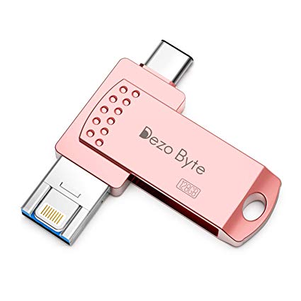 USB Flash Drives for iPhone Memory Stick 128GB Photo USB C External Drive 3in1 DEZOBYTE Thumb Dirve Compatible iPhone /6/7/8/S/Plus/X/Xs Max iPad iOS MacBook USB C Android and PC -Pink128GB