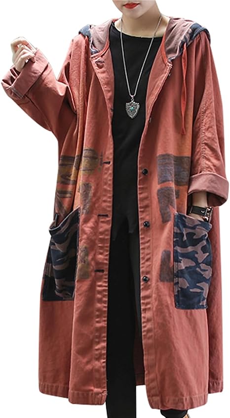 Women Fashion Loose Distressed Denim Trench Jacket Coat Casual Plus Size Jean Outerwear (One Size, YH1 Orange Tall)
