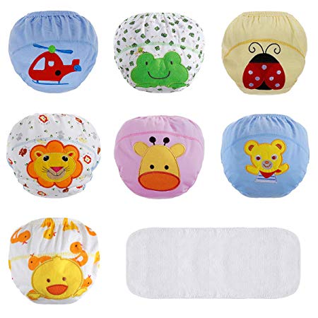 Lictin Underwear Potty Training Pants,7pcs Reusable Toddlers Kids Potty Training Underpants Triple-Layer Training Pants with Cute Design Unisex for 2-3 Years Baby with 1pcs Reusable Diaper 100 Yards