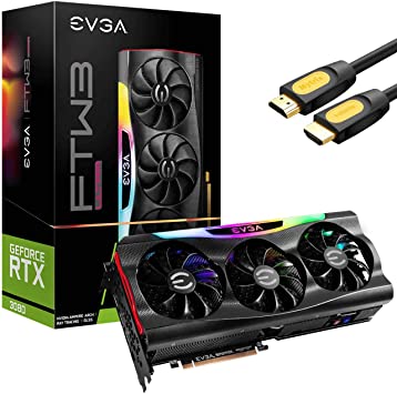 E-V-G-A GeForce RTX 3080 FTW3 Ultra Gaming Graphics Card, 10GB GDDR6X, VR Ready, PCIe 4.0, iCX3 Technology, ARGB LED, Metal Backplate w/ Mytrix HDMI Cable