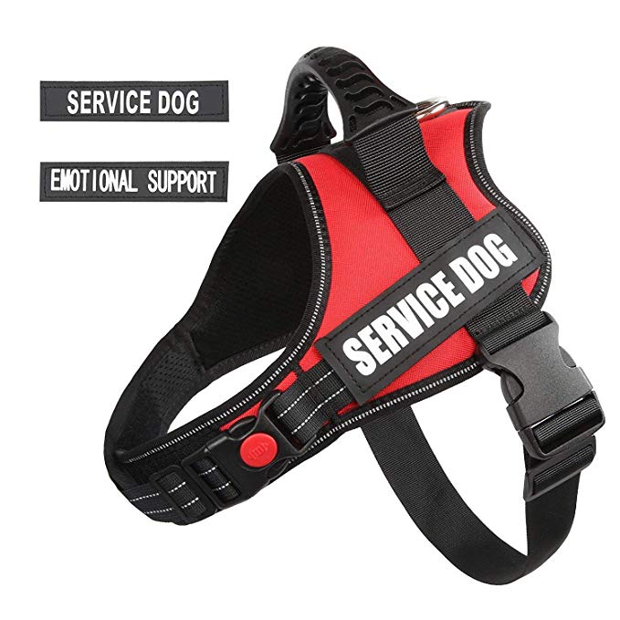 pawshoppie Real Reflective Service Dog Vest Harness 2 Free Removable Service Dog 2 “Emotional Support’’ Patches, Woven Polyester & Nylon, Comfy Soft Padding(Red)