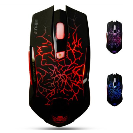 SROCKER X9 2.4GHz Wireless Silent Click Professional Gaming Mouse/Mice 7 Colors LED Lights 4 Adjustable DPI Levels(800/1000/1200/1600) with 6 Buttons, Nano Receiver for Gamers (Black)