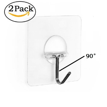 13.2lb/6kg(Max) Transparent Reuse Heavy Duty Wall Hooks for Hat/Towel/Robe/Clothes,Waterproof and Oilproof, Great Necessity for Bathroom/Bedroom/Kitchen Wall & Ceiling Hanger(2)