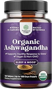 Natures Craft High Strength Organic Ashwagandha Supplements - Calm Mood Support Ashwagandha with Black Pepper for Enhanced Absorption - Vegan and Non-GMO (120 Tablets)