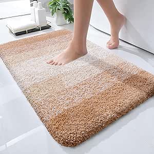 OLANLY Luxury Microfiber Bath Mat, Extra Soft and Absorbent Bathroom Mat, Non-Slip Plush Shaggy Bathroom Rug, Machine Wash Dry, Bath Rugs for Bathroom Floor, Tub and Shower, 16x24, Beige