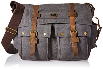 Iblue Vintage Canvas Cross Body Laptop Messenger Bag College Bookbags for Men Womens Leather#2138