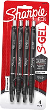 Sharpie S-Gel, Gel Pens, Medium Point (0.7mm), Black Ink Gel Pen, 4 Count