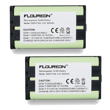 Floureon 2 Packs Home Phone Battery For Panasonic HHR-P104 HHR-P104A KX-FG6550 KX-FPG391 KX-TG2302 KX-TG2303 KX-TG2312 KX-TG2355W KX-TG2356B KX-TG2356BP KX-TG2356S KX-TG2356W KX-TG2357B KX-TG2357PK KX-TG2382B KX-TG2386B KX-TG2388B KX-TG2396