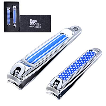BIGWINNER Nail Clippers, EZ Comfort Grip Nail cutters for thick nails for men, Sharp Stainless Steel Blade Toenail Clippers Set of 2