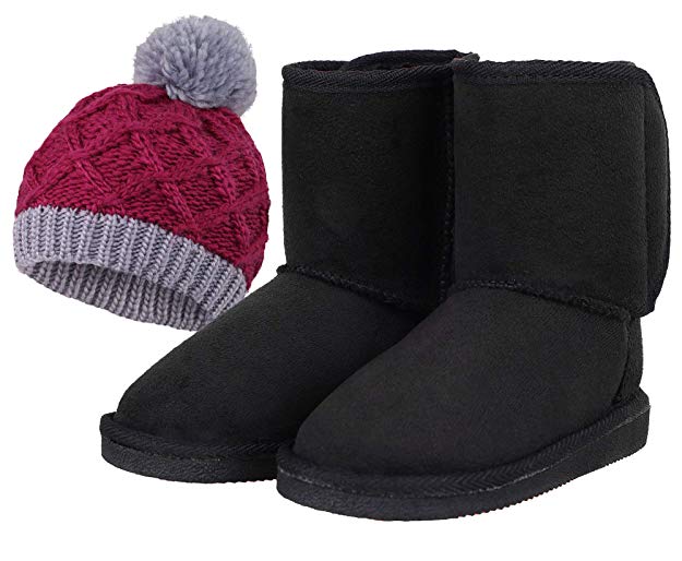 Arctic Paw Boys Girls Winter Boots Beanie Set Plush Sherpa Lined Snow Boots