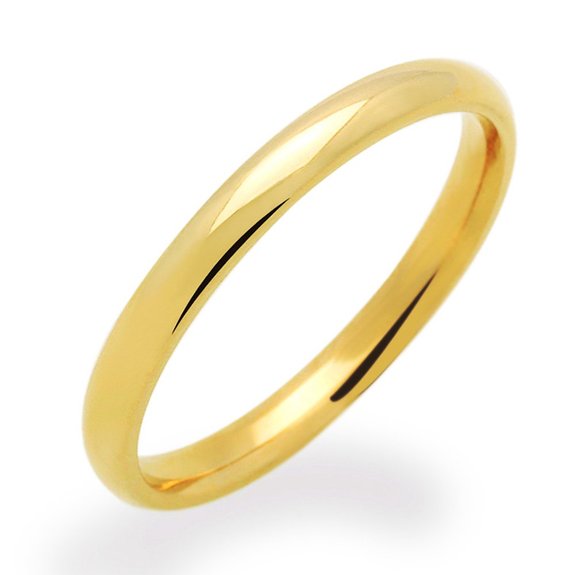 14K Yellow Gold 2mm Comfort Fit Classic Domed Plain Wedding Band for Men & Women