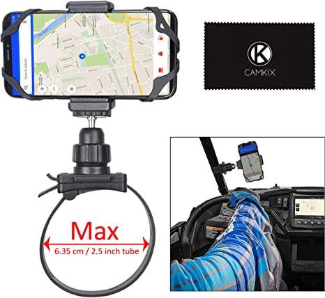 CamKix UTV Side by Side Roll Bar Phone Mount Compatible with Polaris RZR, General, Ranger and Most Other UTV Brands - Holds Smartphones, GoPro, Other Action Cams - Phone Holder Clip, GoPro Mount Incl