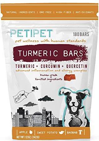 Petipet Dog Turmeric Curcumin Bars - Turmeric and Quercetin Anti-Inflammation and Allergy Supplement for Dogs, All-Natural Allergen and Inflammation Relief for Dogs with 95% Curcuminoids